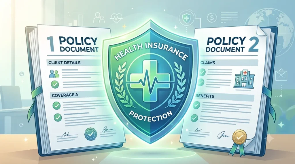 Illustration of a health shield between two policy documents