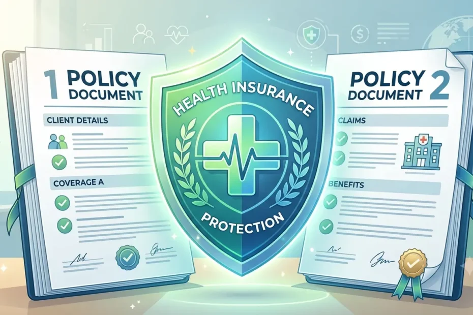 Illustration of a health shield between two policy documents